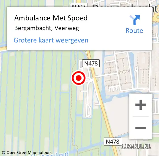 Locatie op kaart van de 112 melding: Ambulance Met Spoed Naar Bergambacht, Veerweg op 3 mei 2024 18:18