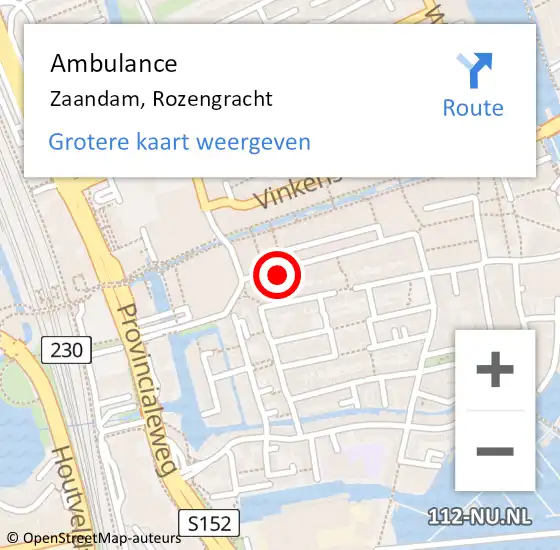 Locatie op kaart van de 112 melding: Ambulance Zaandam, Rozengracht op 3 mei 2024 18:52