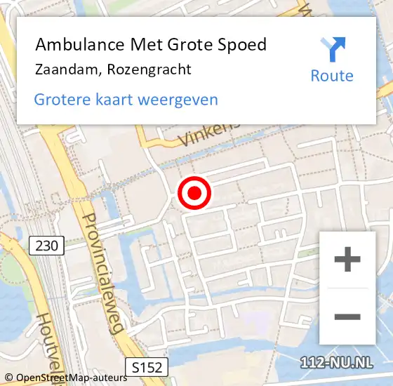 Locatie op kaart van de 112 melding: Ambulance Met Grote Spoed Naar Zaandam, Rozengracht op 3 mei 2024 18:53