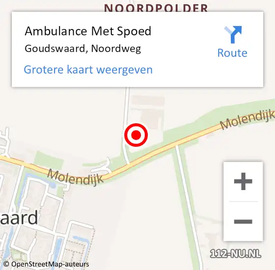 Locatie op kaart van de 112 melding: Ambulance Met Spoed Naar Goudswaard, Noordweg op 3 mei 2024 19:00