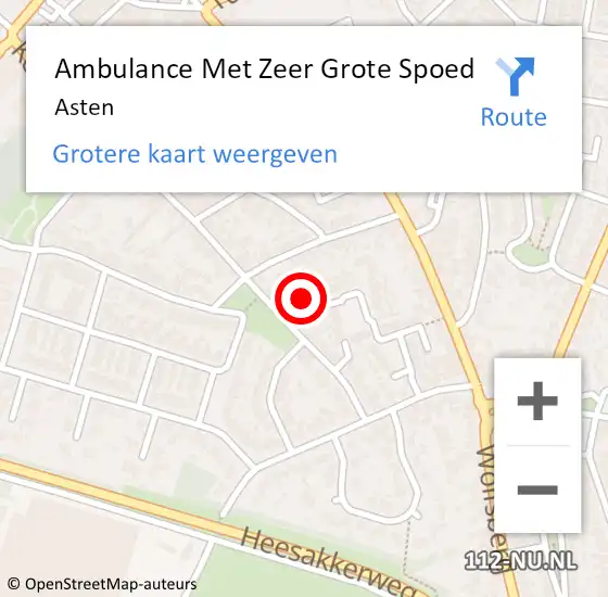 Locatie op kaart van de 112 melding: Ambulance Met Zeer Grote Spoed Naar Asten op 3 mei 2024 19:02