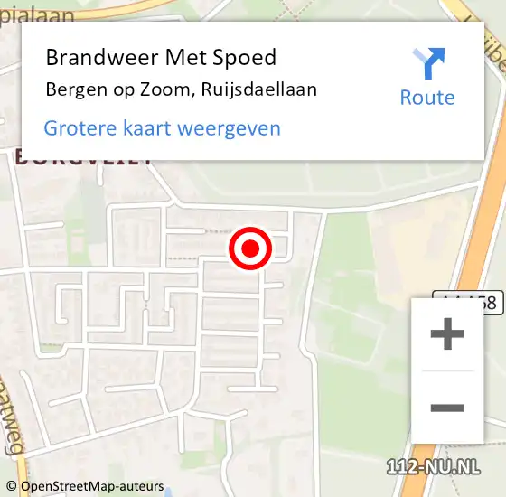 Locatie op kaart van de 112 melding: Brandweer Met Spoed Naar Bergen op Zoom, Ruijsdaellaan op 3 mei 2024 19:21