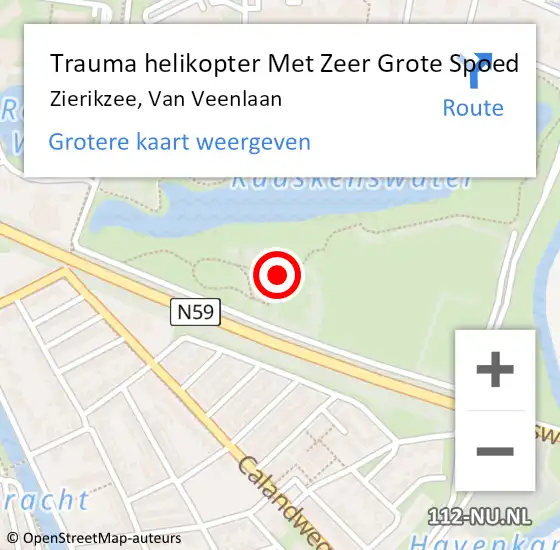 Locatie op kaart van de 112 melding: Trauma helikopter Met Zeer Grote Spoed Naar Zierikzee, Van Veenlaan op 3 mei 2024 19:40