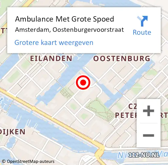 Locatie op kaart van de 112 melding: Ambulance Met Grote Spoed Naar Amsterdam, Oostenburgervoorstraat op 3 mei 2024 19:43