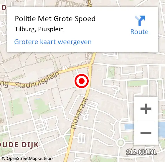 Locatie op kaart van de 112 melding: Politie Met Grote Spoed Naar Tilburg, Piusplein op 3 mei 2024 19:46