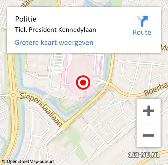 Locatie op kaart van de 112 melding: Politie Tiel, President Kennedylaan op 3 mei 2024 19:48