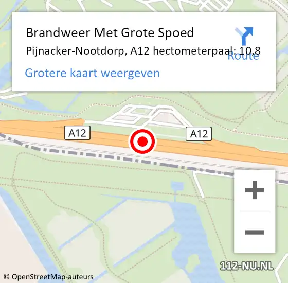 Locatie op kaart van de 112 melding: Brandweer Met Grote Spoed Naar Pijnacker-Nootdorp, A12 hectometerpaal: 10,8 op 3 mei 2024 19:52
