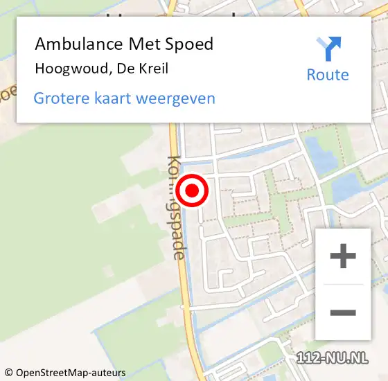 Locatie op kaart van de 112 melding: Ambulance Met Spoed Naar Hoogwoud, De Kreil op 3 mei 2024 20:12