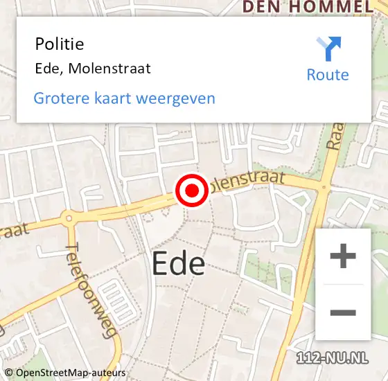 Locatie op kaart van de 112 melding: Politie Ede, Molenstraat op 3 mei 2024 20:42