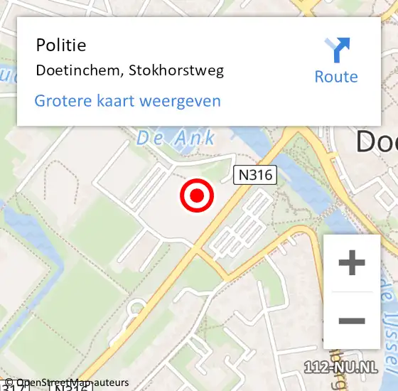 Locatie op kaart van de 112 melding: Politie Doetinchem, Stokhorstweg op 3 mei 2024 20:45