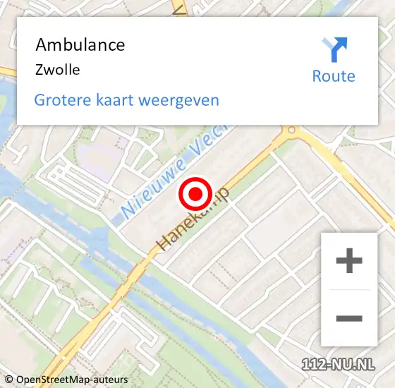 Locatie op kaart van de 112 melding: Ambulance Zwolle op 3 mei 2024 20:46