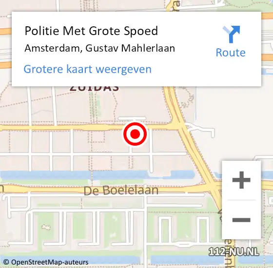 Locatie op kaart van de 112 melding: Politie Met Grote Spoed Naar Amsterdam, Gustav Mahlerlaan op 3 mei 2024 20:58