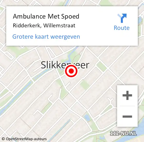 Locatie op kaart van de 112 melding: Ambulance Met Spoed Naar Ridderkerk, Willemstraat op 3 mei 2024 21:15