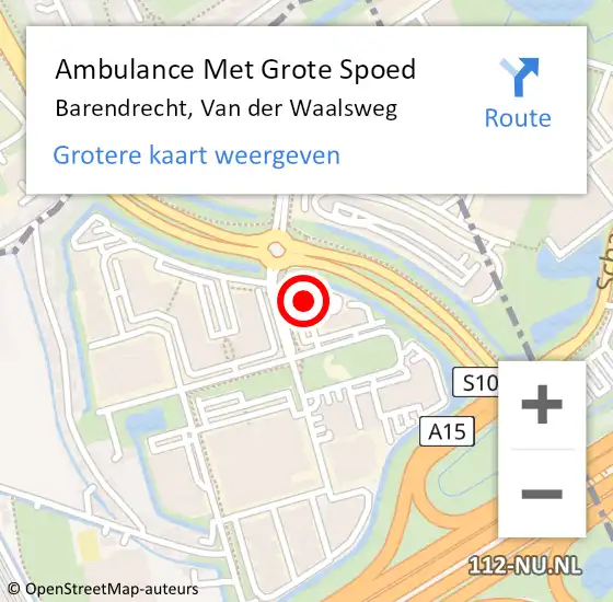Locatie op kaart van de 112 melding: Ambulance Met Grote Spoed Naar Barendrecht, Van der Waalsweg op 3 mei 2024 21:17