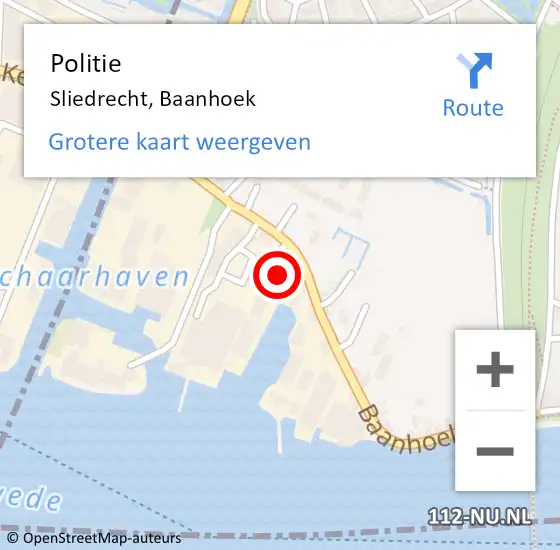 Locatie op kaart van de 112 melding: Politie Sliedrecht, Baanhoek op 3 mei 2024 21:20