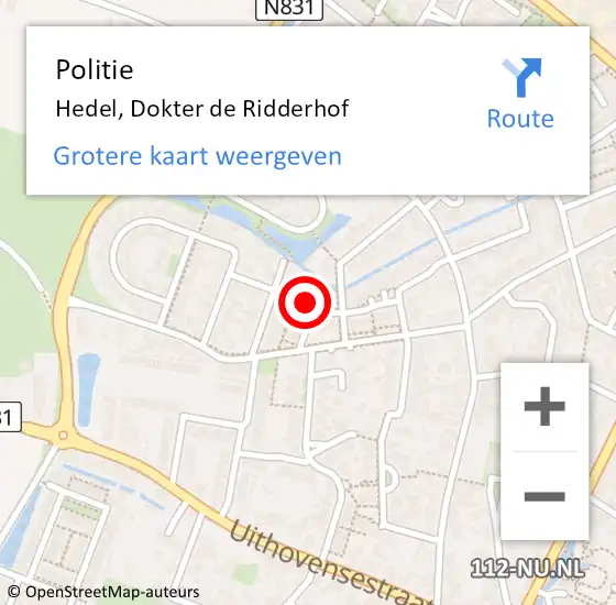 Locatie op kaart van de 112 melding: Politie Hedel, Dokter de Ridderhof op 3 mei 2024 21:22