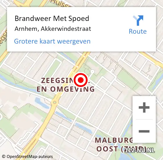 Locatie op kaart van de 112 melding: Brandweer Met Spoed Naar Arnhem, Akkerwindestraat op 3 mei 2024 21:28