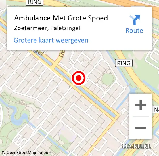 Locatie op kaart van de 112 melding: Ambulance Met Grote Spoed Naar Zoetermeer, Paletsingel op 3 mei 2024 21:28