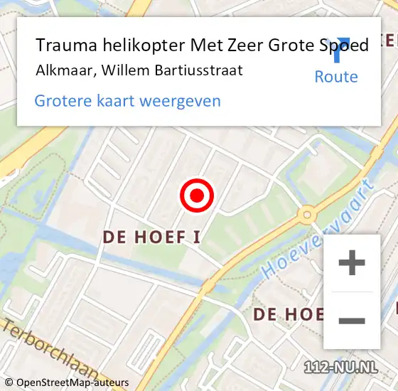 Locatie op kaart van de 112 melding: Trauma helikopter Met Zeer Grote Spoed Naar Alkmaar, Willem Bartiusstraat op 3 mei 2024 21:55