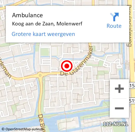 Locatie op kaart van de 112 melding: Ambulance Koog aan de Zaan, Molenwerf op 3 mei 2024 22:30