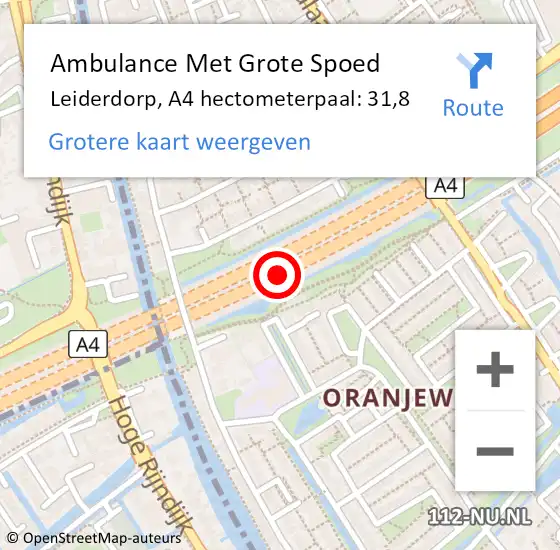 Locatie op kaart van de 112 melding: Ambulance Met Grote Spoed Naar Leiderdorp, A4 hectometerpaal: 31,8 op 3 mei 2024 22:35