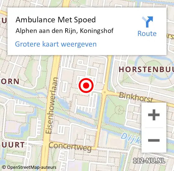 Locatie op kaart van de 112 melding: Ambulance Met Spoed Naar Alphen aan den Rijn, Koningshof op 3 mei 2024 22:55