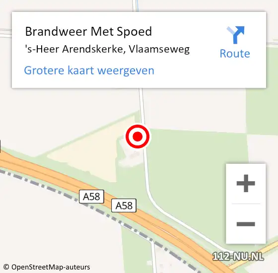 Locatie op kaart van de 112 melding: Brandweer Met Spoed Naar 's-Heer Arendskerke, Vlaamseweg op 3 mei 2024 22:59