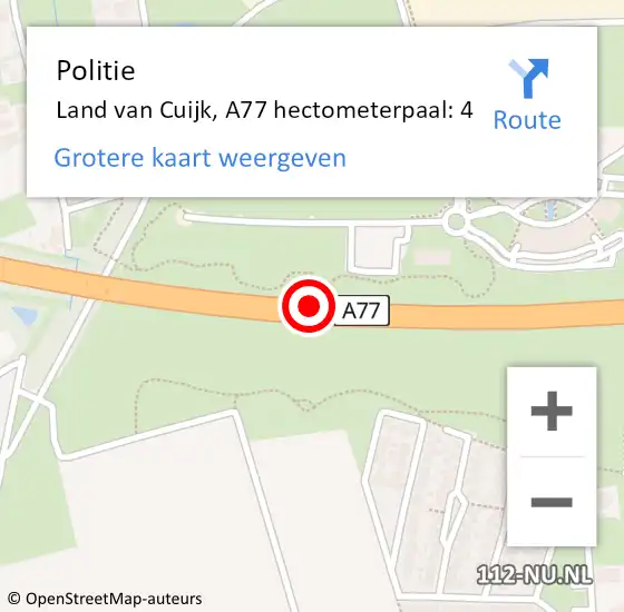 Locatie op kaart van de 112 melding: Politie Land van Cuijk, A77 hectometerpaal: 4 op 3 mei 2024 23:13