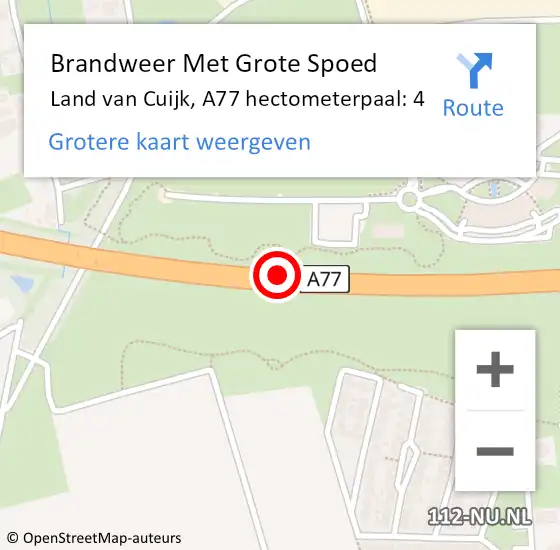 Locatie op kaart van de 112 melding: Brandweer Met Grote Spoed Naar Land van Cuijk, A77 hectometerpaal: 4 op 3 mei 2024 23:14