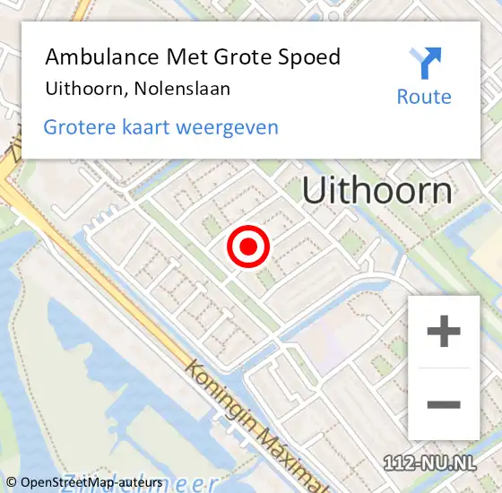 Locatie op kaart van de 112 melding: Ambulance Met Grote Spoed Naar Uithoorn, Nolenslaan op 3 mei 2024 23:24