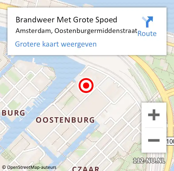 Locatie op kaart van de 112 melding: Brandweer Met Grote Spoed Naar Amsterdam, Oostenburgermiddenstraat op 3 mei 2024 23:41