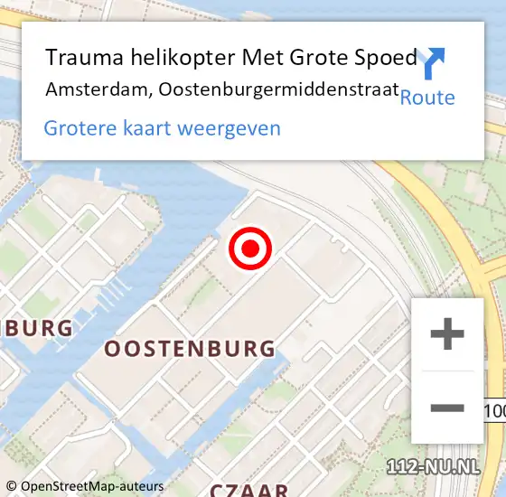 Locatie op kaart van de 112 melding: Trauma helikopter Met Grote Spoed Naar Amsterdam, Oostenburgermiddenstraat op 3 mei 2024 23:42