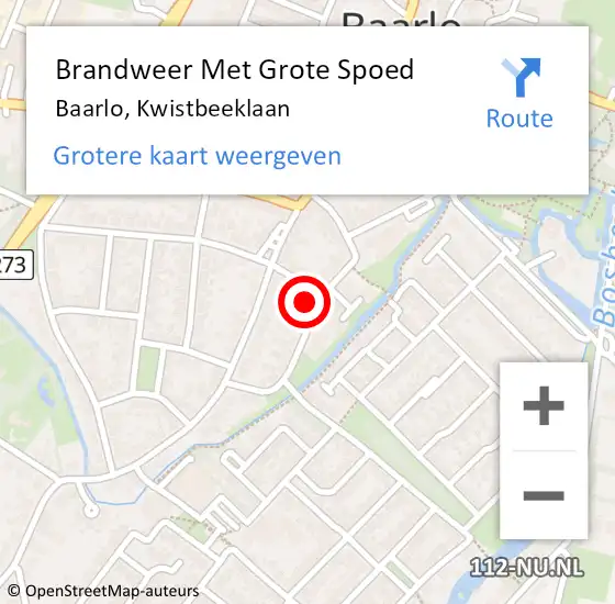 Locatie op kaart van de 112 melding: Brandweer Met Grote Spoed Naar Baarlo, Kwistbeeklaan op 3 mei 2024 23:47