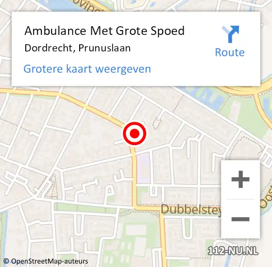 Locatie op kaart van de 112 melding: Ambulance Met Grote Spoed Naar Dordrecht, Prunuslaan op 4 mei 2024 00:06