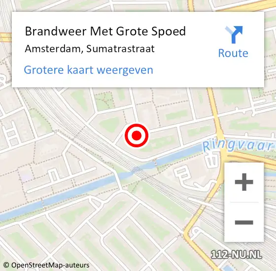Locatie op kaart van de 112 melding: Brandweer Met Grote Spoed Naar Amsterdam, Sumatrastraat op 4 mei 2024 00:07
