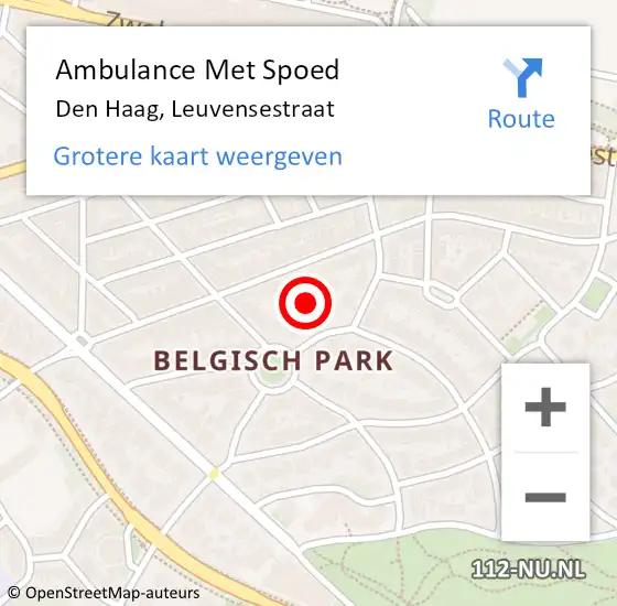 Locatie op kaart van de 112 melding: Ambulance Met Spoed Naar Den Haag, Leuvensestraat op 4 mei 2024 00:08