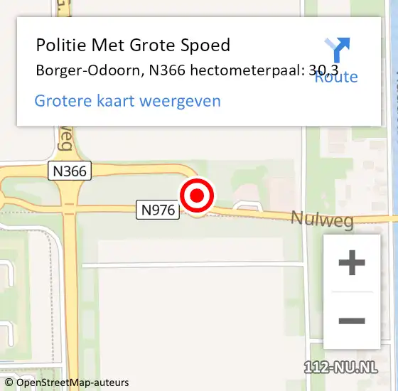 Locatie op kaart van de 112 melding: Politie Met Grote Spoed Naar Borger-Odoorn, N366 hectometerpaal: 30,3 op 4 mei 2024 00:32