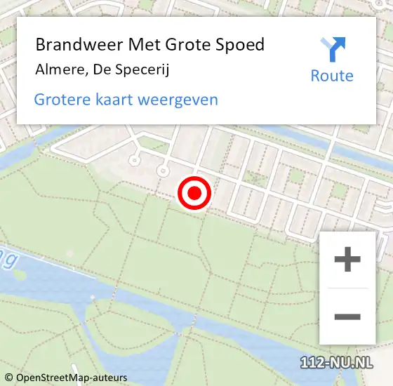 Locatie op kaart van de 112 melding: Brandweer Met Grote Spoed Naar Almere, De Specerij op 4 mei 2024 00:45