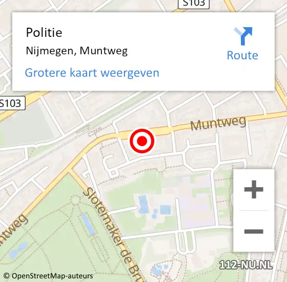 Locatie op kaart van de 112 melding: Politie Nijmegen, Muntweg op 4 mei 2024 00:57