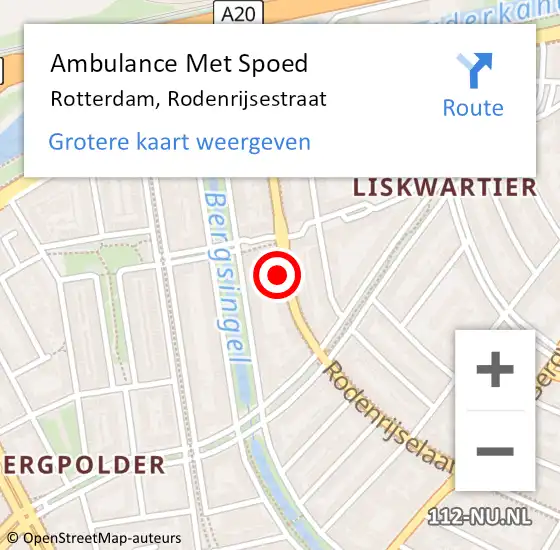 Locatie op kaart van de 112 melding: Ambulance Met Spoed Naar Rotterdam, Rodenrijsestraat op 4 mei 2024 01:00