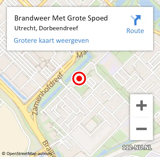 Locatie op kaart van de 112 melding: Brandweer Met Grote Spoed Naar Utrecht, Dorbeendreef op 4 mei 2024 01:16