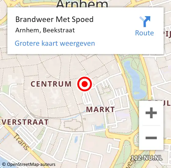 Locatie op kaart van de 112 melding: Brandweer Met Spoed Naar Arnhem, Beekstraat op 4 mei 2024 01:18