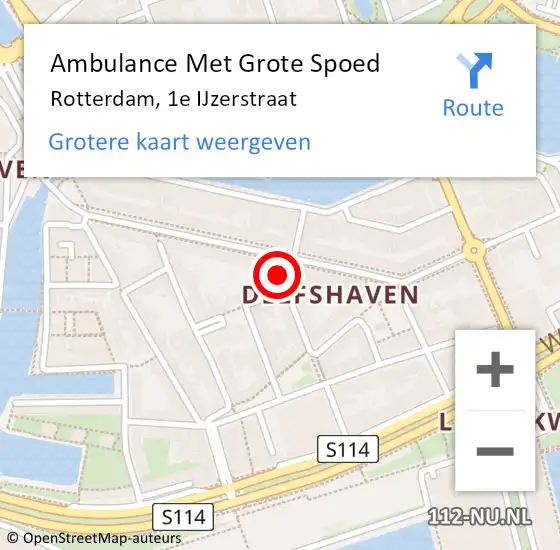 Locatie op kaart van de 112 melding: Ambulance Met Grote Spoed Naar Rotterdam, 1e IJzerstraat op 4 mei 2024 02:12