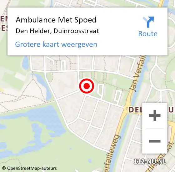 Locatie op kaart van de 112 melding: Ambulance Met Spoed Naar Den Helder, Duinroosstraat op 4 mei 2024 02:39