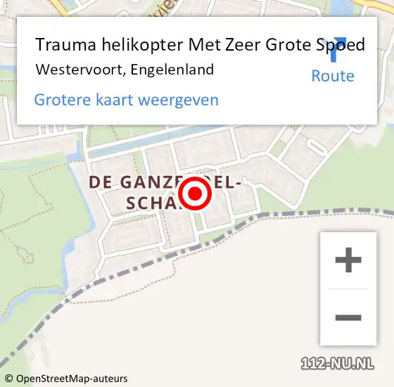 Locatie op kaart van de 112 melding: Trauma helikopter Met Zeer Grote Spoed Naar Westervoort, Engelenland op 4 mei 2024 03:04