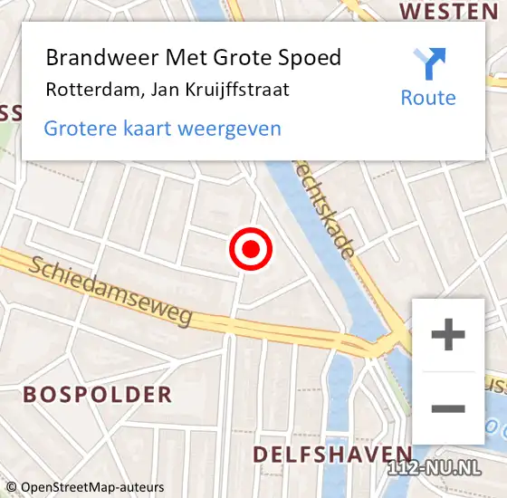 Locatie op kaart van de 112 melding: Brandweer Met Grote Spoed Naar Rotterdam, Jan Kruijffstraat op 4 mei 2024 03:15
