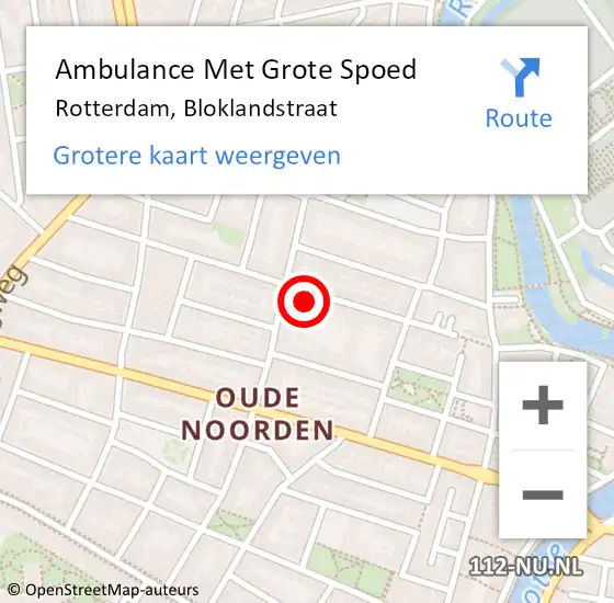 Locatie op kaart van de 112 melding: Ambulance Met Grote Spoed Naar Rotterdam, Bloklandstraat op 4 mei 2024 03:28