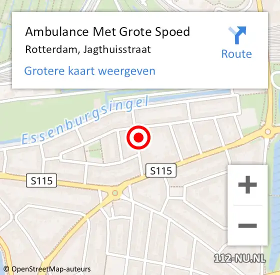 Locatie op kaart van de 112 melding: Ambulance Met Grote Spoed Naar Rotterdam, Jagthuisstraat op 4 mei 2024 03:36