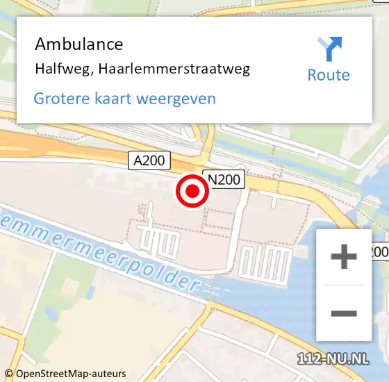 Locatie op kaart van de 112 melding: Ambulance Halfweg, Haarlemmerstraatweg op 4 mei 2024 04:05
