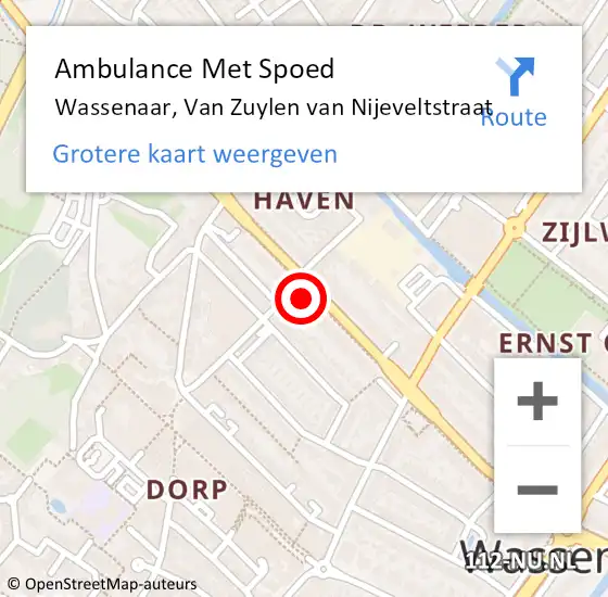 Locatie op kaart van de 112 melding: Ambulance Met Spoed Naar Wassenaar, Van Zuylen van Nijeveltstraat op 4 mei 2024 04:23